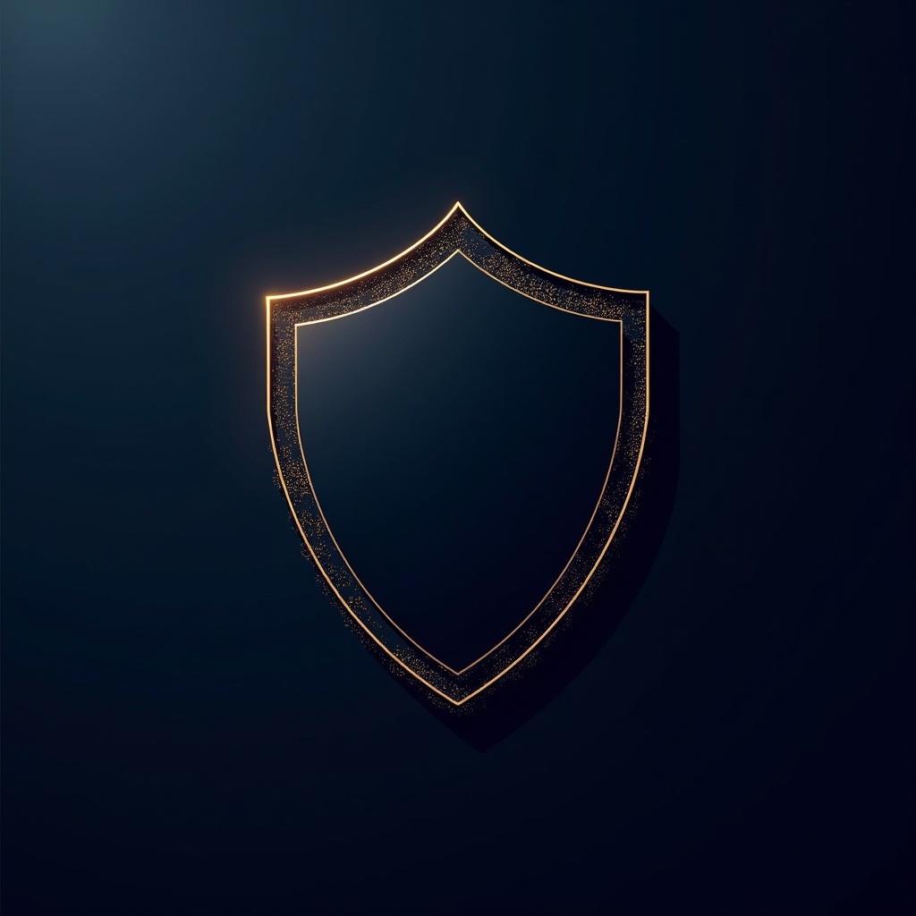 Geometrisches Datenschutz-Schild aus goldenen Linien auf Navy-Hintergrund