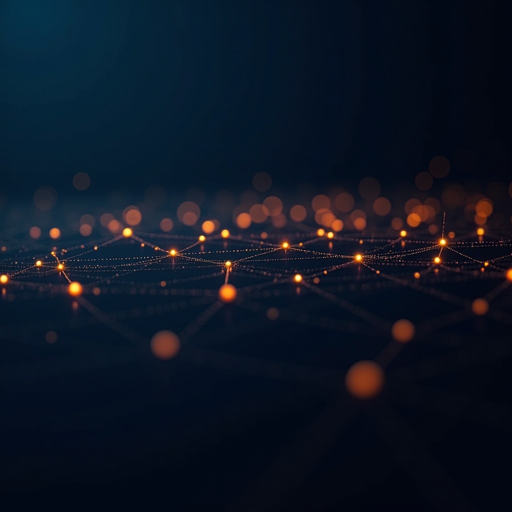Abstrakte KI-Netzwerkvisualisierung in Navy und Gold